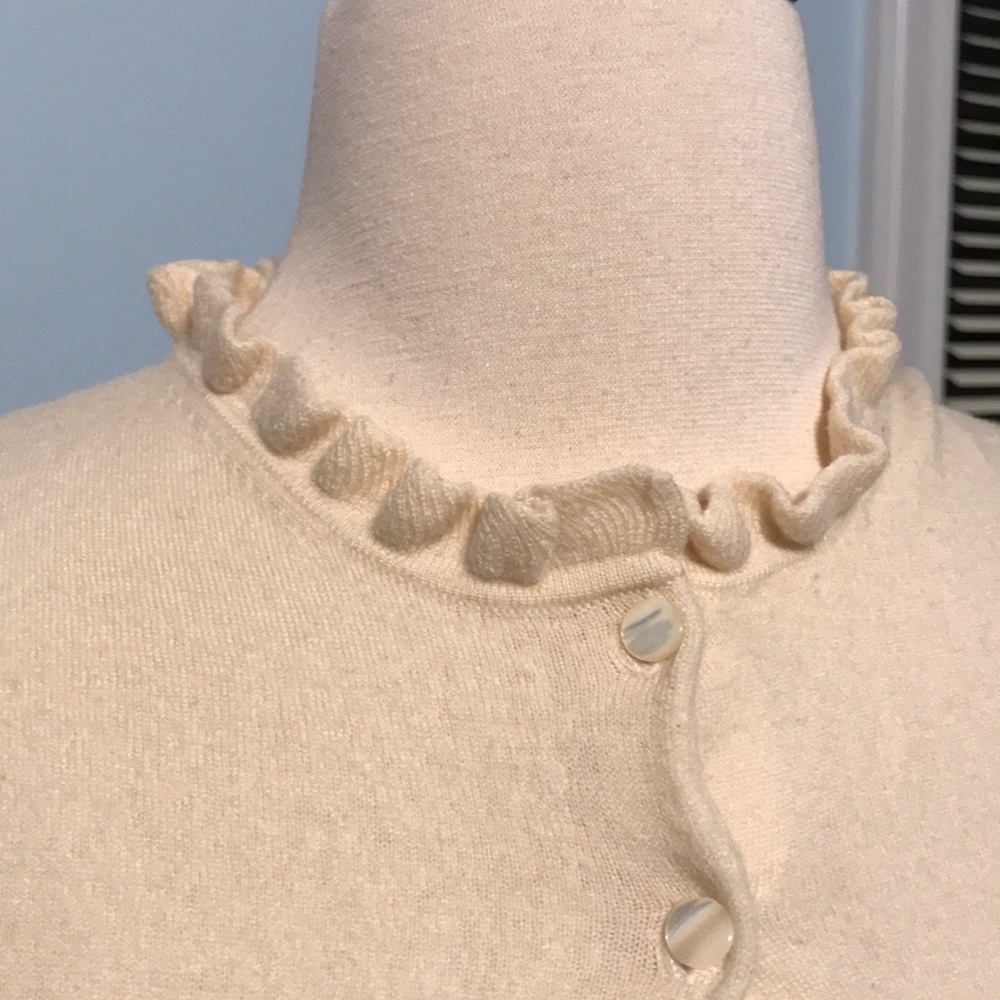 • J. Crew Cream Ruffle Cardigan • - Picture 3 of 3